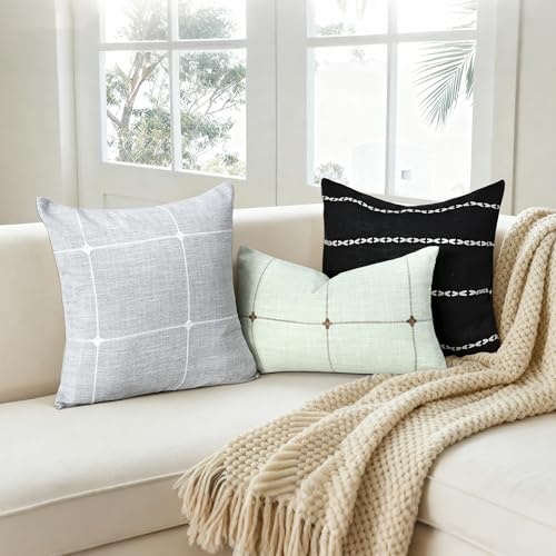 Light Green Linen Plaid Throw Pillow Covers 12x20 Set of 1 - color: Plaid Light Green, size: 20" x 12" (Pack of 1)