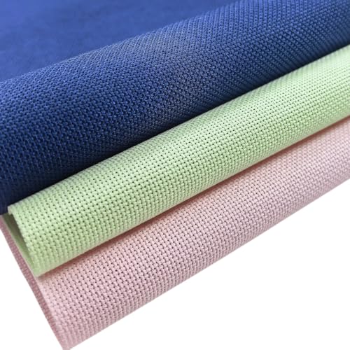 KCS 3 pc of 15" x 18"(38cmx45cm) 18 Count Cross Stitch Cotton Aida Cloth Needlework Rolled Fabric Box,18CT,Royal Blue+Light Green+Pink - color: Royal Blue+light Green+pink, size: 18CT