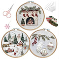 EOBTAIN 3 Pcs Christmas Embroidery Kit for Beginners,Winter Christmas Village Embroidery Starter Kit Green Xmas Tree Fireplace Stamped Patterns with Hoop,Thread,Needles,Hand DIY Craft Kits for Adults - color: White