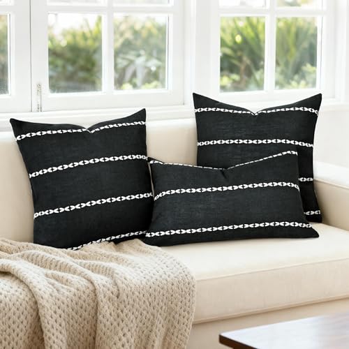 Black Linen Striped Throw Pillow Covers 20x20 Set of 1 - color: Stripe Black, size: 20" x 20" (Pack of 1)