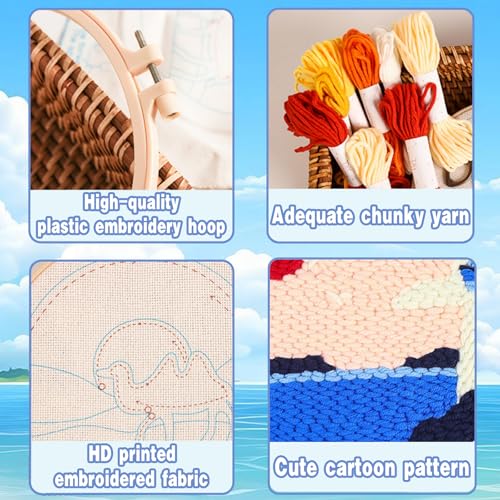 Lighthouse Punch Needle Kit for Beginners, Crochet Kit for Adult, All-in-One DIY Craft Set with Pre-Printed Fabric, Embroidery Hoop, Threads, Tools, Ideal Craft Gift, Home Decor - color: SUN-LIGHT