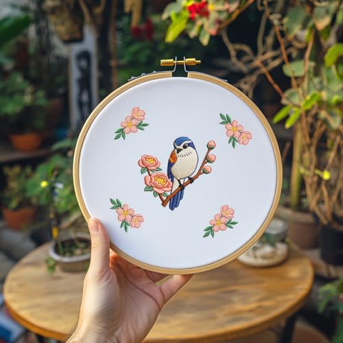 ORIGACH 4 Sheets A4 Large Water Soluble Embroidery Patterns with Flowers and Birds, Stick and Stitch Embroidery Papers with Natural Designs, Wash Away Printable for Hand Sewing Lovers - color: Flowers & Birds