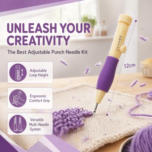 BAVLUD Punch Needle Embroidery Kit with 3 Different Sizes Punch Needle Pen and Comfort Grip Handle for DIY Craft Embroidery Cross Stitch and Rug Hooking Great Gift for Mothers and Handmade Lovers