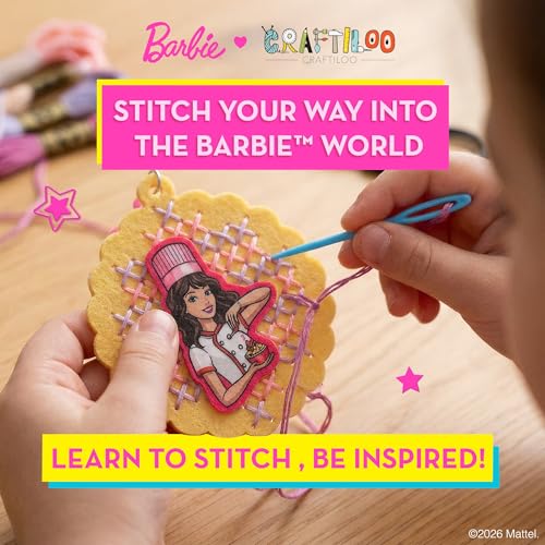 CRAFTILOO Barbie® Cross Stitch Kit for Kids Ages 6-12 - 7 Keychain Projects - style: Barbie (7 Projects)