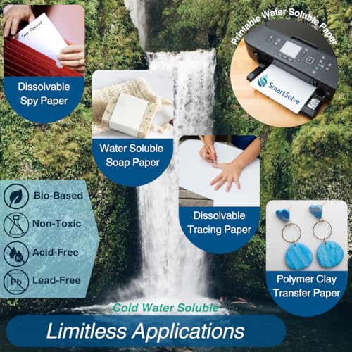 3 pt. Water-Soluble Paper | Dissolves Quickly in Water | Biodegradable | Eco-Friendly | Printer Compatible | Crafts, Drawing, Notes | Letter Size, 8.5” x 11” | Pack of 100 White Sheets - style: Pack of 100 sheets