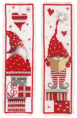 Vervaco Cross Stitch Bookmark Kit (Set of 2) Christmas Gnomes 2.4" x 8" - size: 6.0 x 20.0 x 0,3 cm