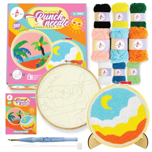 Kalakaram Punch Needle Embroidery Kit | Complete Beginner Starter Kit with 2 Printed Designs | Perfect DIY Craft Gift for Girls, Teens, Kids, & Adults