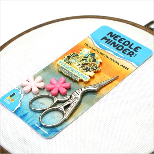 Awesome Pattern Studio Needle Minder Set - Yellowstone Magnetic Needle Minder + 2 Needle Threaders + Crane Scissors. Enamel Pin for Cross Stitch, Embroidery and Craft - size: Yellowstone Modern Design - SET #2