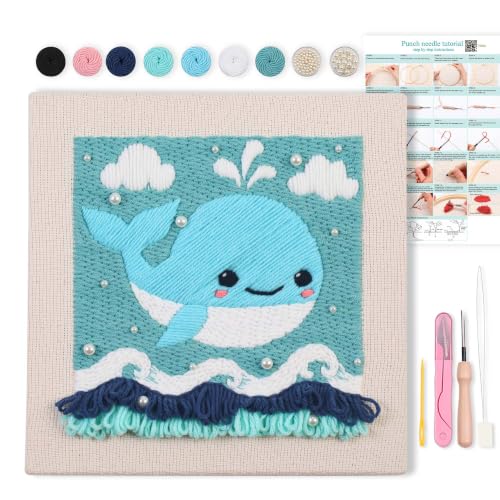 Embroidery Punch Needle kit Frame, Embroidery Starter Kits for Beginner,Punch Needle Fabric with Pattern,Threader, Yarns,Embroidery Hoops & Rug Punch(Light Blue) - color: Light blue
