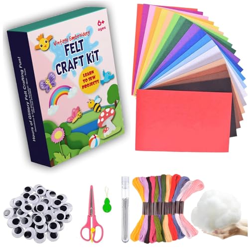 Full Sewing Felt Sheets Craft Kit, 20Pcs 8"x 12" Assorted Color Craft Felt Sheets, with Wiggle Eyes, Embroidery Floss Etc for Crafts DIY, Home Decor, Sewing,School Projects