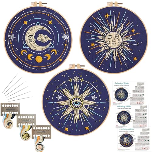 Louise Maelys 3 Pack Tarot Sun Moon Embroidery Kit for Beginners Celestial - color: kit-11