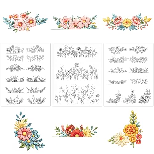 TAHULIK Water Soluble Stabilizer for Embroidery, 3 Sheets Water Soluble Embroidery Patterns, Stick and Stitch Embroidery Patterns, Transfer Paper with Pre-Printed Flower Leave for Hand Sewing