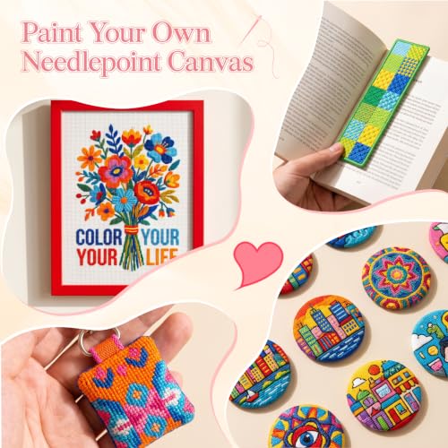 18 Mesh Needlepoint Canvas Kit - 80Pcs Beginner Needlepoint Kits for Adults, Includes 4 Pcs 18" x 12" Needlepoint Canvas,Threads, Markers, Tapes, Needles, Scissor, Protection Covers and Ripper