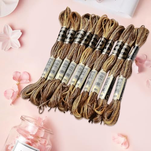 10 Skeins Brown Variegated Embroidery Floss Thread for Sewing - color: Brown