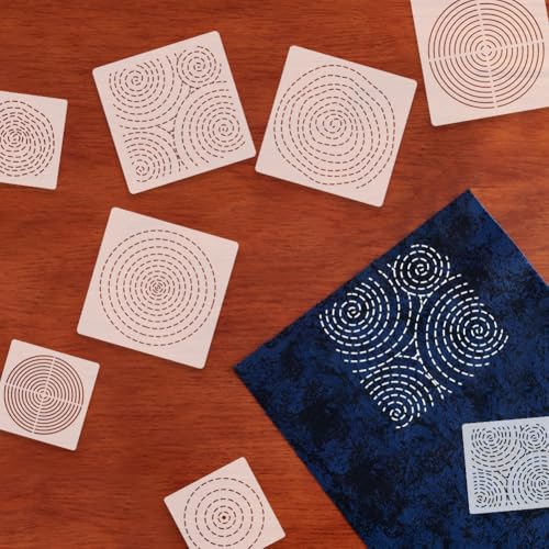 FREEBLOSS 8Pcs Sashiko Stencils Sashiko PET Template Annual Ring Embroidery Template for Hand Quilting Sashiko Patterns Templates Embroidery Stencils 2 Sizes 8.7’‘/5.5’‘ - style: Round