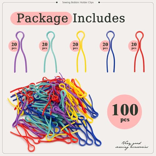 100Pcs 5 Colors Sewing Bobbin Holder Clips Plastic Thread Bobbin Clips Sewing Accessory for Thread Spool Organizing Embroidery Quilting (5color-100pcs) - color: 5color-100pcs