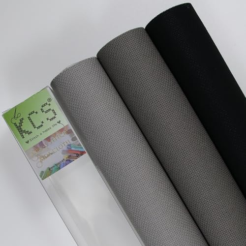 KCS 3 pc of 15" x 18"(38cmx45cm) Counted Cross Stitch Cotton Aida Cloth Needlework Rolled Fabric Box,18CT,Medium Grey+Dark Grey+Black - color: Medium Grey+dark Grey+black, size: 18CT