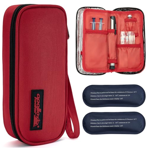 apollo walker Insulin Cooler Travel Case with Ice Packs and Insulation - color: Red, size: Small