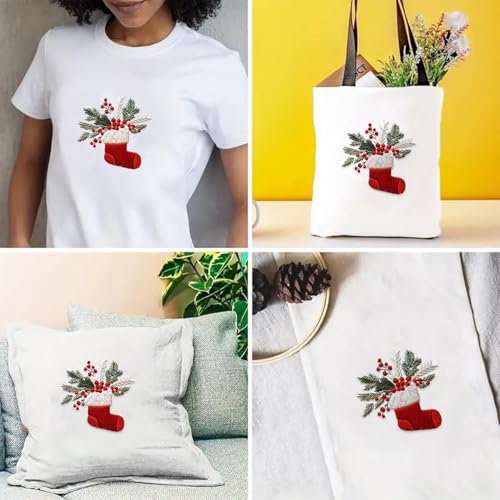 JCBCKJ Christmas Embroidery Beginner Set - A Cross Stitch Set Suitable for Beginners, with Step-By-Step Guide, Pre Printed Fabric, Christmas Sock Gift Pattern Embroidery