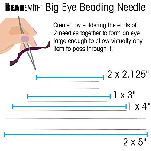 The Beadsmith Big Eye Beading Needles, Assortment Pack, 6 per Card, Sharp Points, Use for General Sewing, Weaving and Embroidery, Very Easy to Thread - size: 3 Short & 3 Long Needles - 6 Needles
