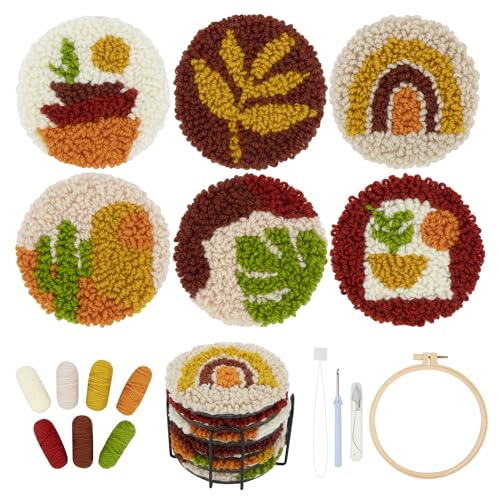 Temlum 6pcs Punch Needle Coasters Kit for Adults and Beginners(Plants) - color: Plants