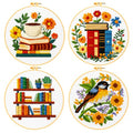 Zhenqing 4 Pack Book Lover Stamped Cross Stitch Kit for Beginners - color: 4 cozy book, flower and bird
