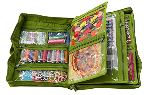 Yazzii Quilter’s Project Bag with 19 Pockets - Portable Storage Craft Bag Organizer - Multipurpose Storage Organizer for Quilting, Patchwork, Embroidery, Needlework Green - color: Green