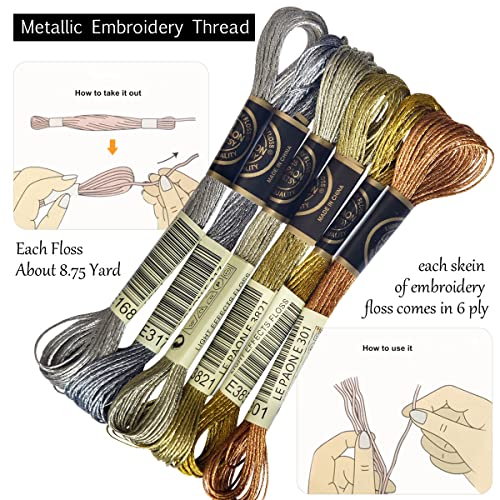 LE PAON Embroidery Floss Metallic Thread (Gold and Silver Series) - color: Gold Silver Series, size: 6 skiens