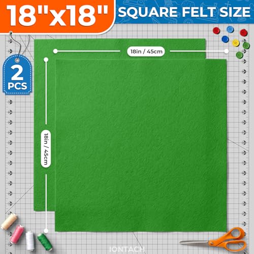 IONTACH 18" X 18" Soft Felt Sheets 1.6mm Thick (2 Packs, Green) - color: Green