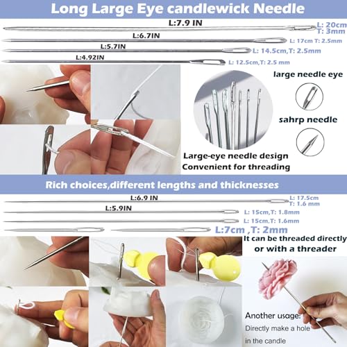 24PCS Candle Making Supplies with Plastic Storage Box Big Eye Long Wick Needle for Candles &Silicone Mold,Punch Needle with Hook Eye,Candle Tool Kit for Beginner,Wicks Placing Tube,Stirring Spoon - color: 24PCS