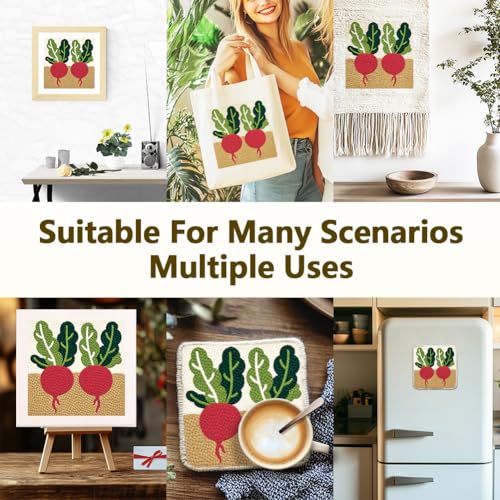 Doodlream Fresh Radish Needle Kit for Beginner, 9.4"x 9.4" Vegetable in Soil Punch Stitching Craft Set, Color DIY Embroidery Starter with Printed Frame, Instruction, Threader, Yarn, Pinch Needle - color: Radish