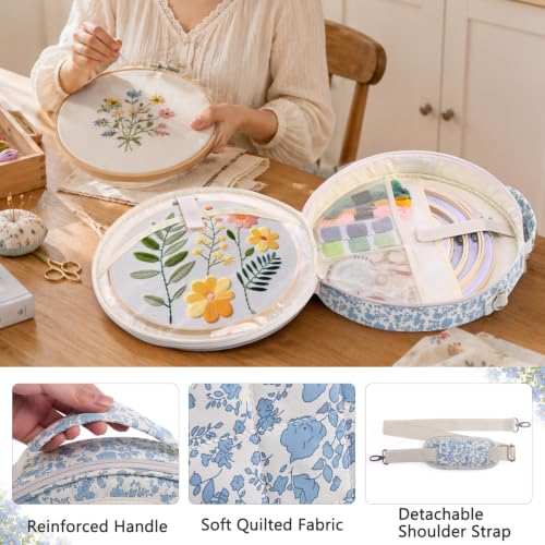 MYBAGZING Embroidery Bag, Hoop Storage Organizer up to 11" for Cross Stitch - color: Blue Flower