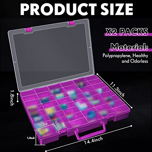Juexica 2 Pcs 48 Grid Plastic Bead Storage Organizer Box, Purple - color: Purple