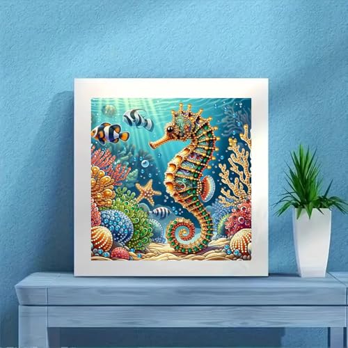 ZQEATRY Seahorse Coral Reef Special Shape Diamond Art Kits for Adults,5D Diamond Painting Kits for Beginner,DIY Diamond Crystal Rhinestones Gem Art Kits for Home Wall Decor 11.8 X 11.8inch - color: XJ122