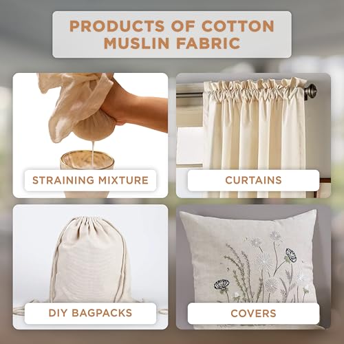 THE ART BOX 100% Cotton Muslin Fabric by The Yard – Natural Unbleached, Medium Weight Sewing Fabric, 63 Inches Wide – Pre-Cut Fabric for Crafts, Quilting & Dressmaking - size: 2 yard pre cut