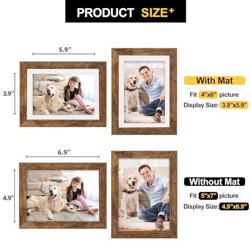 TOFOREVO 5x7 Picture Frames with 4x6 Mat Set of 2, Rustic Brown - color: Rustic Wood, size: 5x7