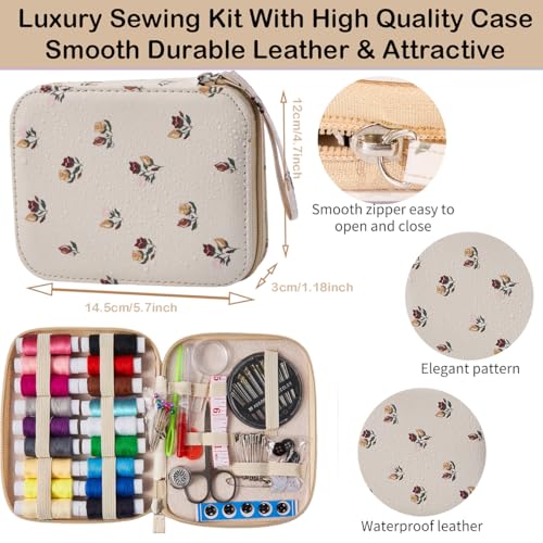 Floral Sewing Kit Printing Sewing Project Kits,Professional Sewing Supplies for Adults, Zipper Sewing Needles Set, 87 PCS Travel Sewing Accessory for Emergency, Home - color: 87PCS-Florid