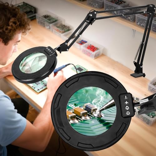 HITTI 12X Ultra Long Magnifying Glass with Light and Clamp - color: Black, size: 12X