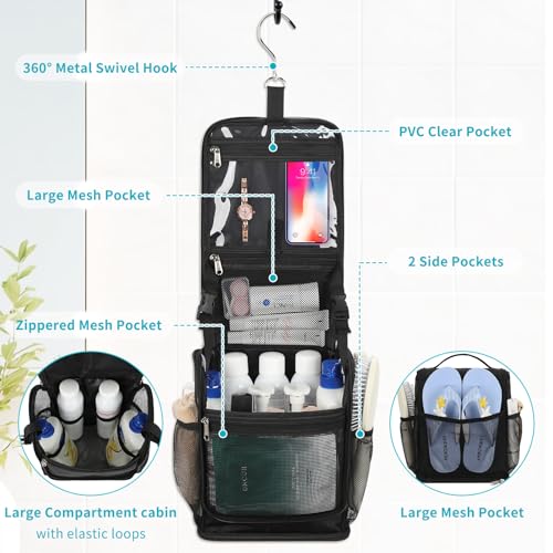 Mesh Shower Caddy Portable, Toiletry Bags for Travel, Black - color: Black