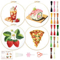 BEUNITONE 4 Set Strawberry Embroidery Kit with Hoops for Adult Beginners - style: D-Food