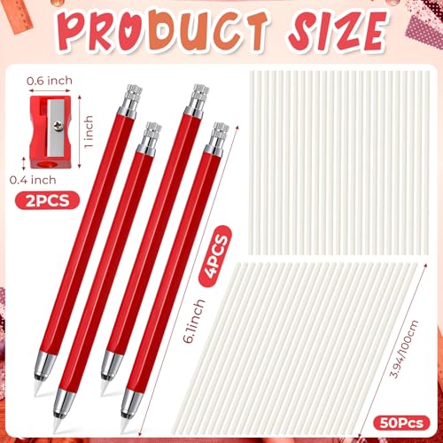 Motiskyy 56 Pcs Chalk Pencil Refillable Cartridge Set, Sewing Tailors Chalk and White Refill Tailors Pencil for Marking Fabric Quilting Embroidery DIY Crafts (Plastic,Red) - color: Red, size: 1 Count (Pack of 56)