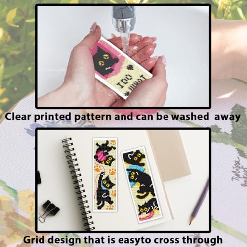 ACRNIGHEET 6PCS Cross Stitch Bookmark Kit for Beginner Stamped Cross Stitch Kits for Adults Naughty Black Cat DIY Tassel Embroidery Bookmark Kits Needlepoint Kit with Instructions Gift 8.5''x3'' 11CT - style: Cat Patterns