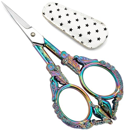 Crochet Scissors with Cover – Rainbow Vintage Small Embroidery Scissors, Sharp Craft Scissors for Yarn Thread Sewing Needlework, Cute Bird Design Gift for Crocheter Quilter, 4.6 Inch - color: Rainbow