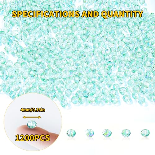 1200Pcs 4mm Crystal Glass Beads for Jewelry Making Beads for Bracelets Necklace Pendants Making Supplies(Light Blue Green) - color: Light blue green, size: 4mm 1200pcs