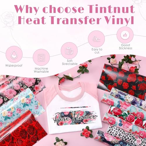 Tintnut Red Rose Heat Transfer Vinyl,10 Sheets 12"x10" Iron on Vinyl - color: Rose-10