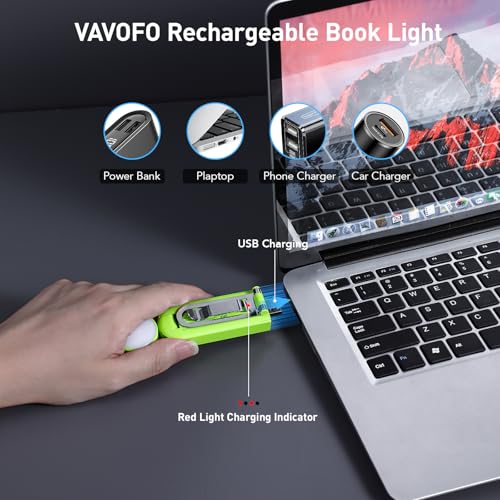 VAVOFO USB Rechargeable Book Light, Bookmark Clip on LED Reading Light - color: Neon Green