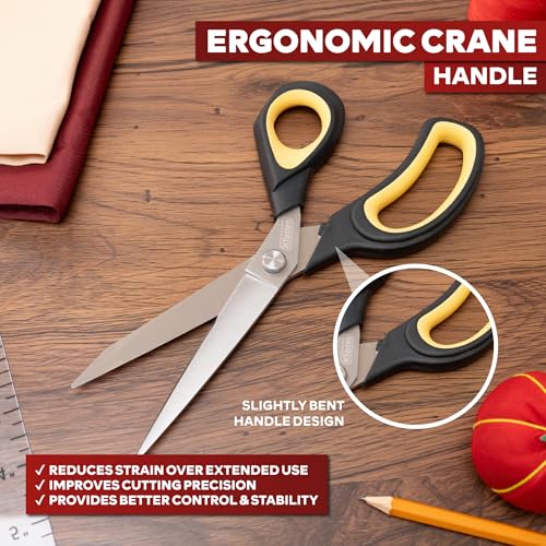 XFasten Sewing Scissors for Fabric Cutting Yellow 9.5 Inch Premium Professional Fabric Scissors Sewing | Large and Heavy duty - color: Yellow