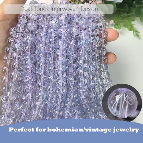 10mm Hand-Drawn Glass Beads Bulk 160pcs Blue Purple Round - color: Blue&Purple 10mm