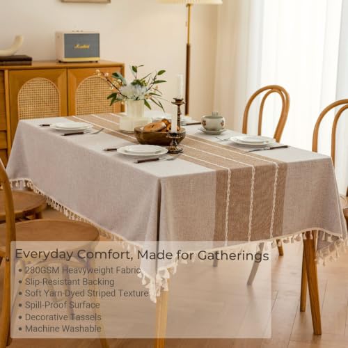 Waterproof Outdoor Rectangular Tablecloth, Khaki Stripe, 55 x 70 Inch - color: 01-khaki Stripe, size: 70" x 55" (Rectangular)
