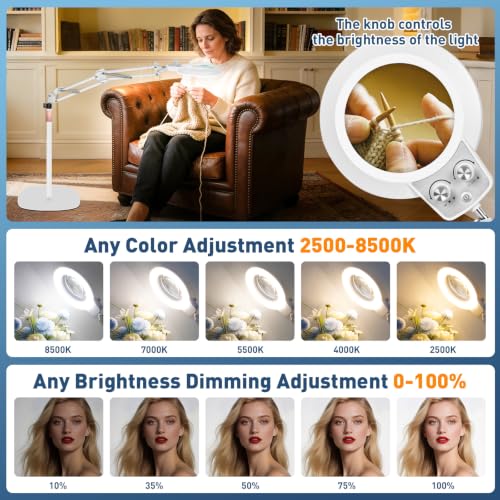KIRKAS Magnifying Floor Lamp, 12X 11.2in Stable Base 2 in 1 Magnifier White - color: White, size: 11.2inch